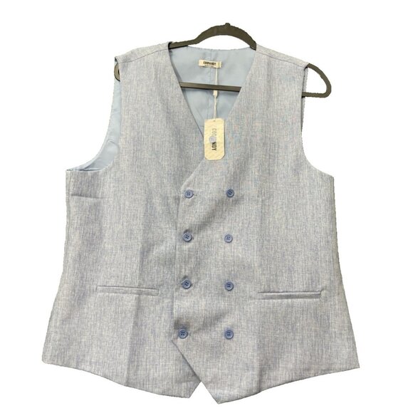 Coofandy Men's Wedding Business Vest Light Blue NWT Size Large Double Breasted - Picture 1 of 13